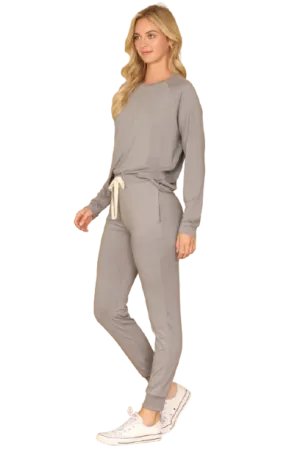 Solid Long Sleeve Top and Joggers Set with Self Tie Silver Filigree - Pack of 6