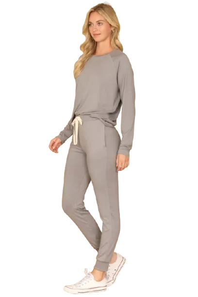 Solid Long Sleeve Top and Joggers Set with Self Tie Silver Filigree - Pack of 6