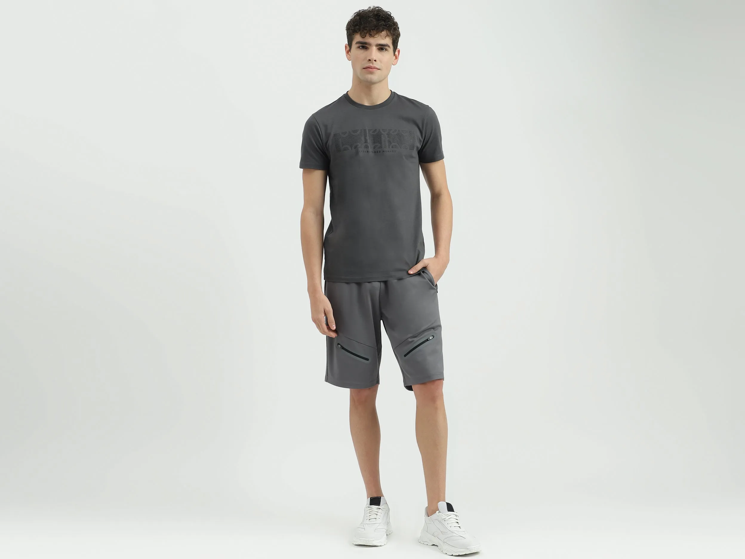 Solid Regular Fit Mid Waist Shorts