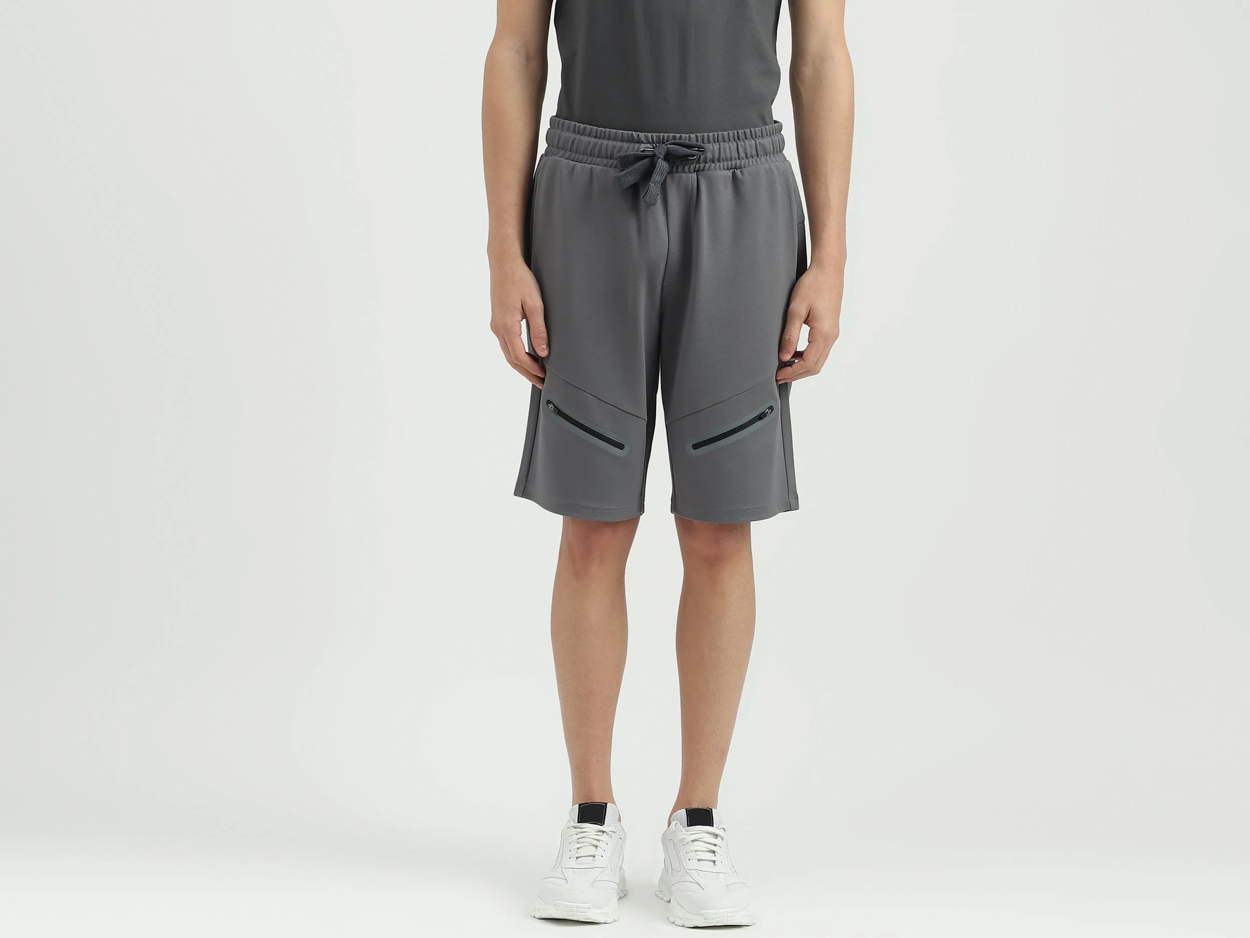 Solid Regular Fit Mid Waist Shorts
