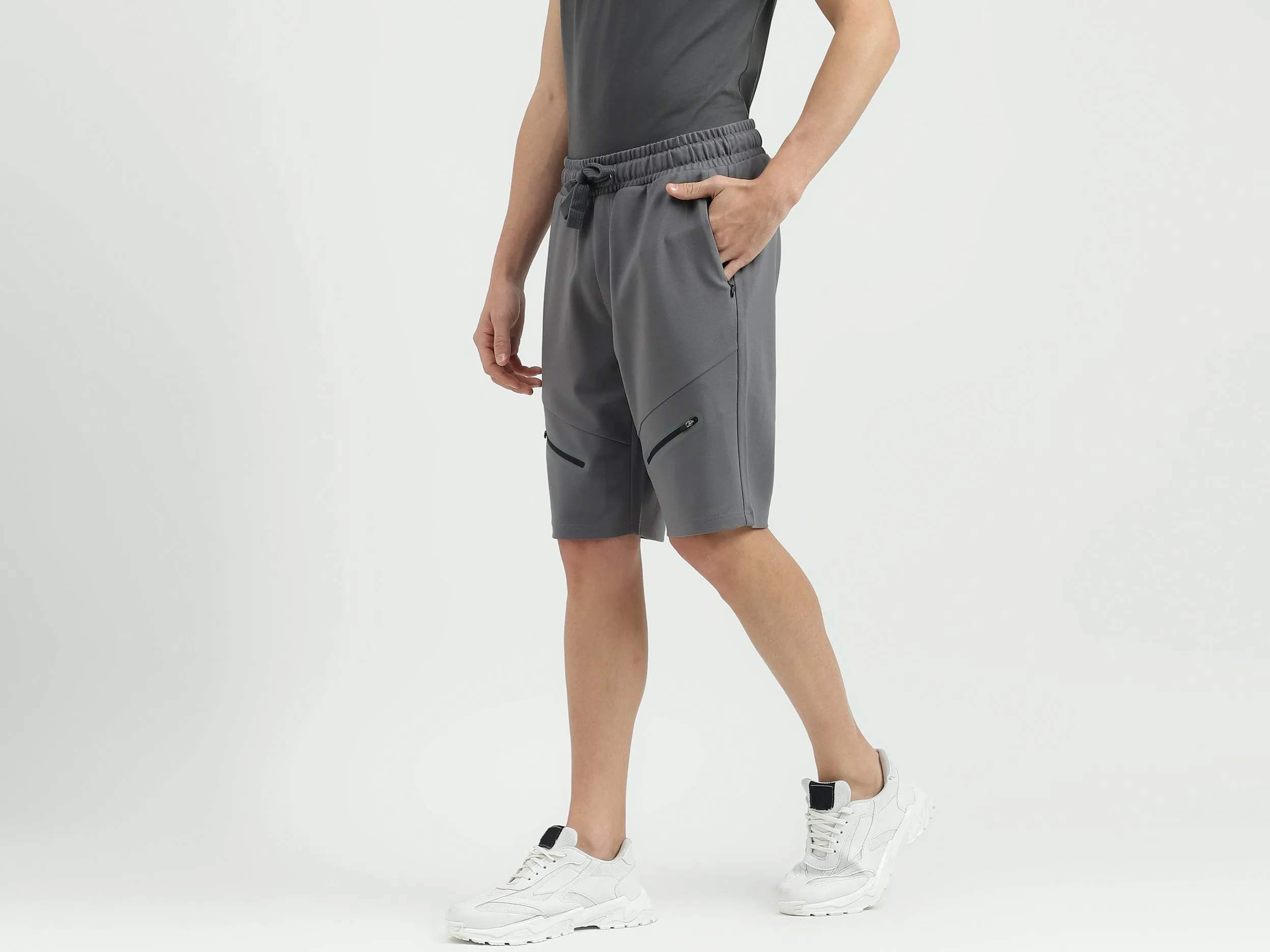 Solid Regular Fit Mid Waist Shorts