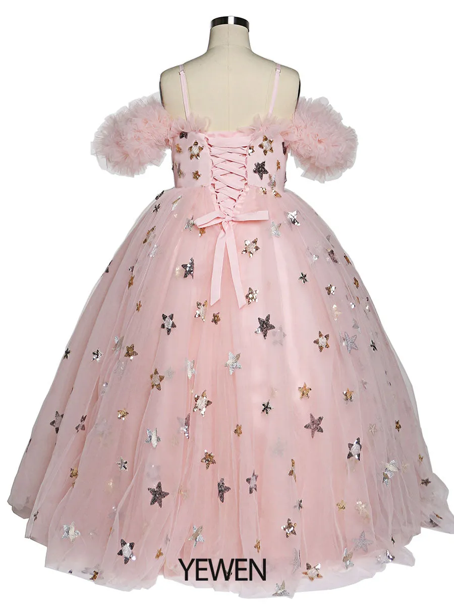 Star Tulle Girls Party Dresses for Weddings Birthday Children Photo Shoot Dress Baby Shower Gown YEWEN