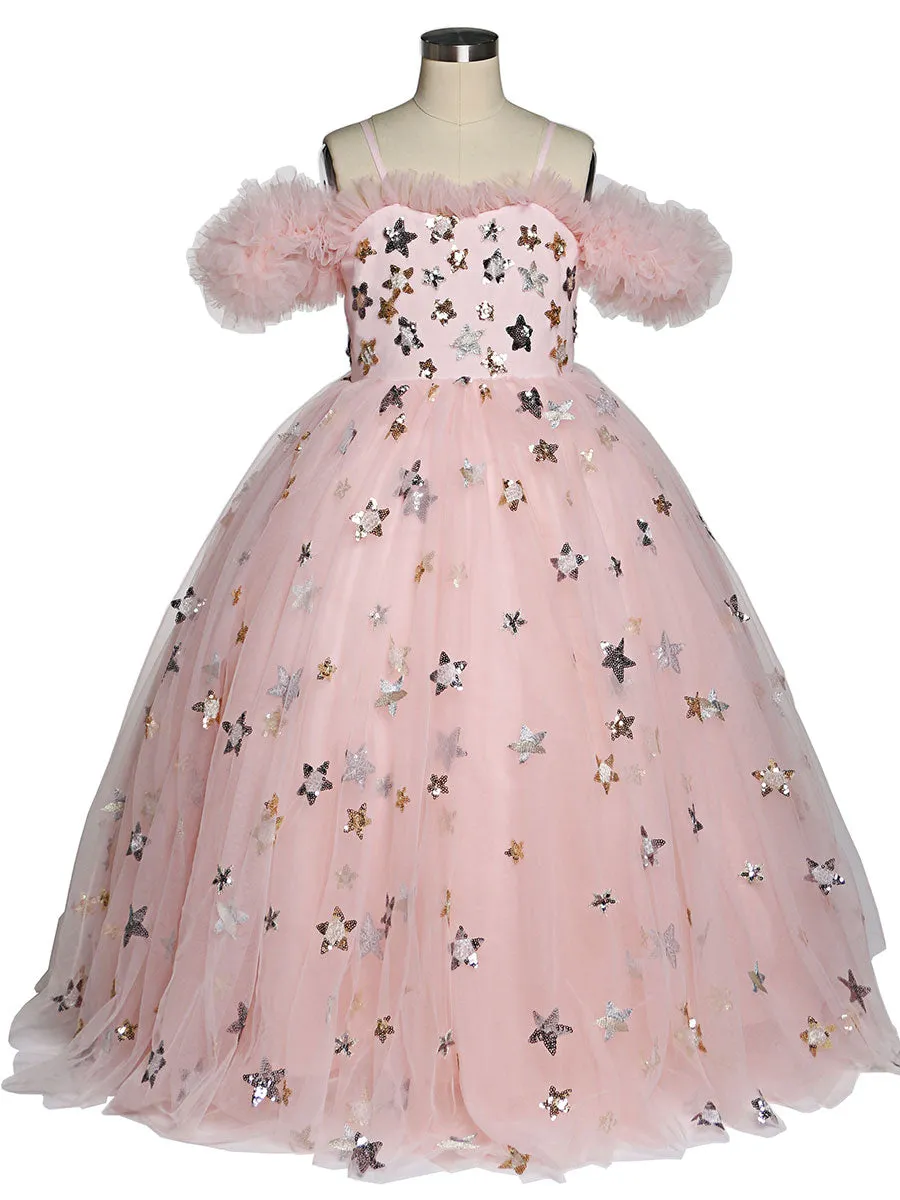 Star Tulle Girls Party Dresses for Weddings Birthday Children Photo Shoot Dress Baby Shower Gown YEWEN