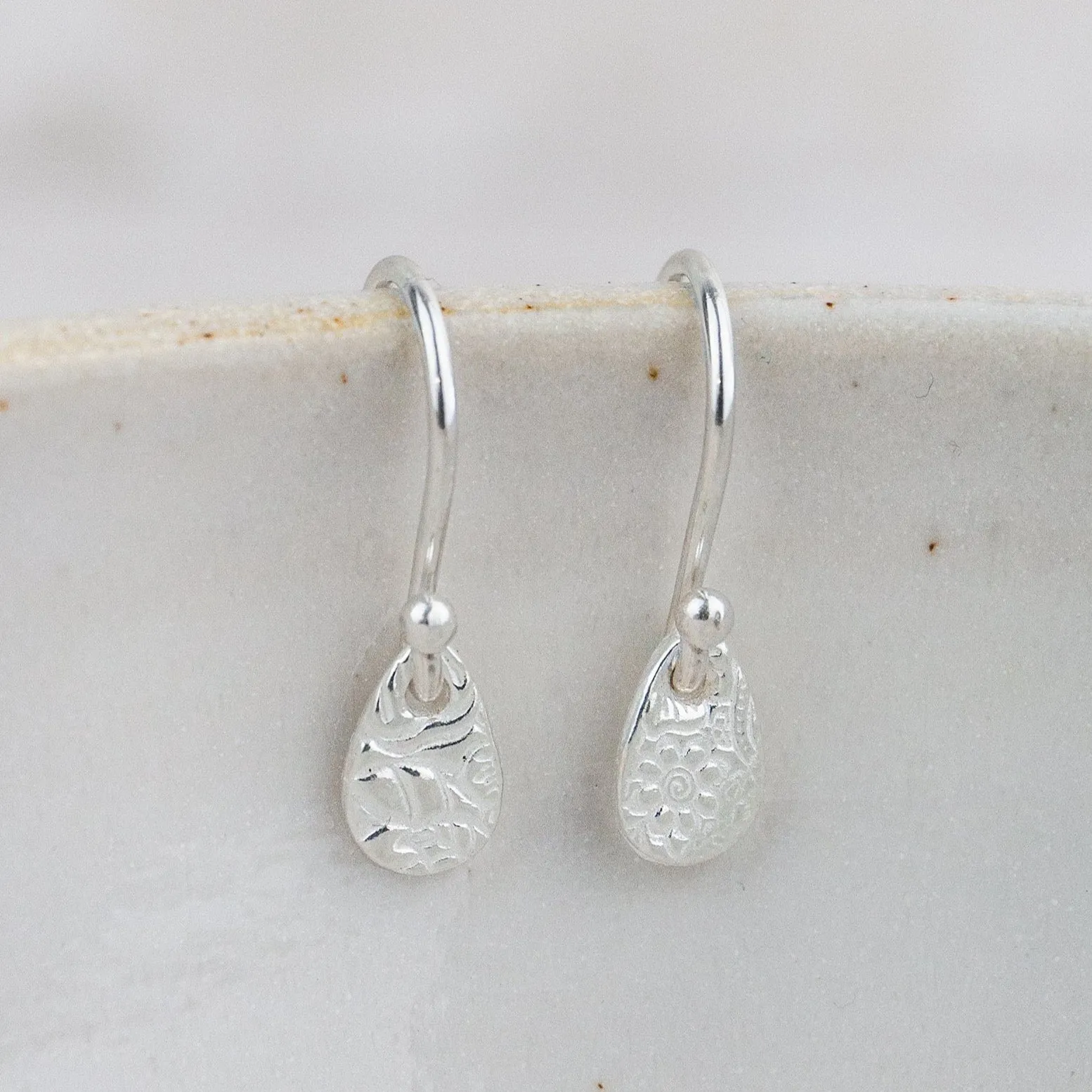 Sterling Silver Mini Textured Teardrop Earrings