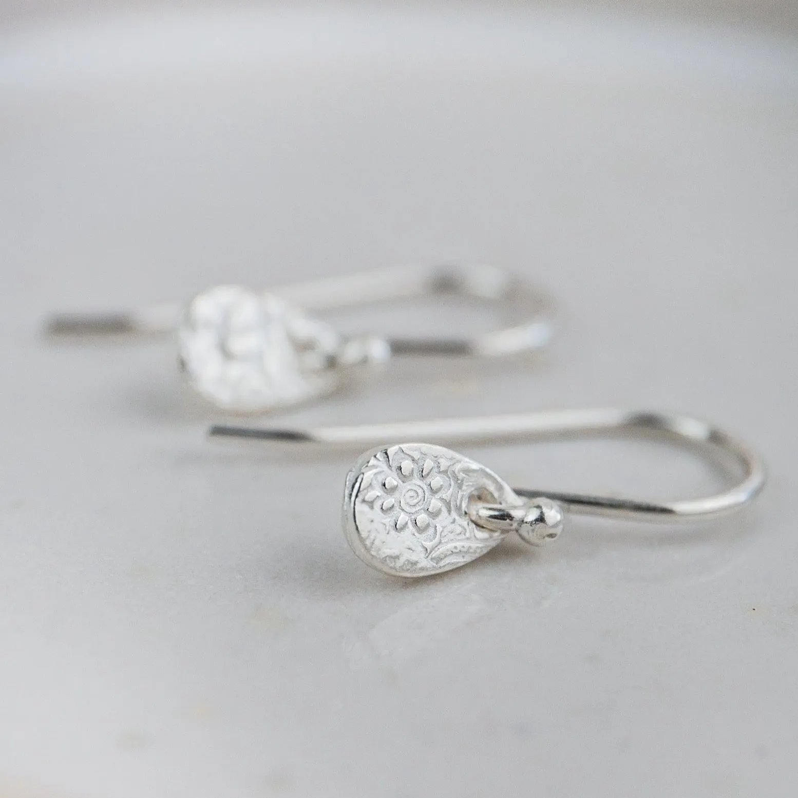 Sterling Silver Mini Textured Teardrop Earrings