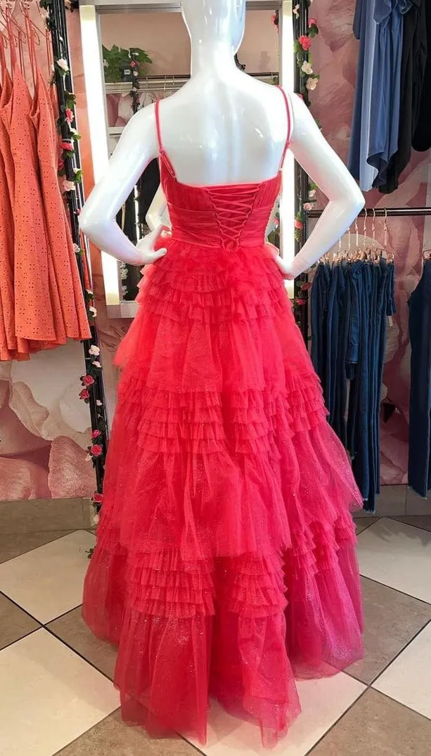Straps Periwinkle Tulle Tiered Ruffles Formal Gown