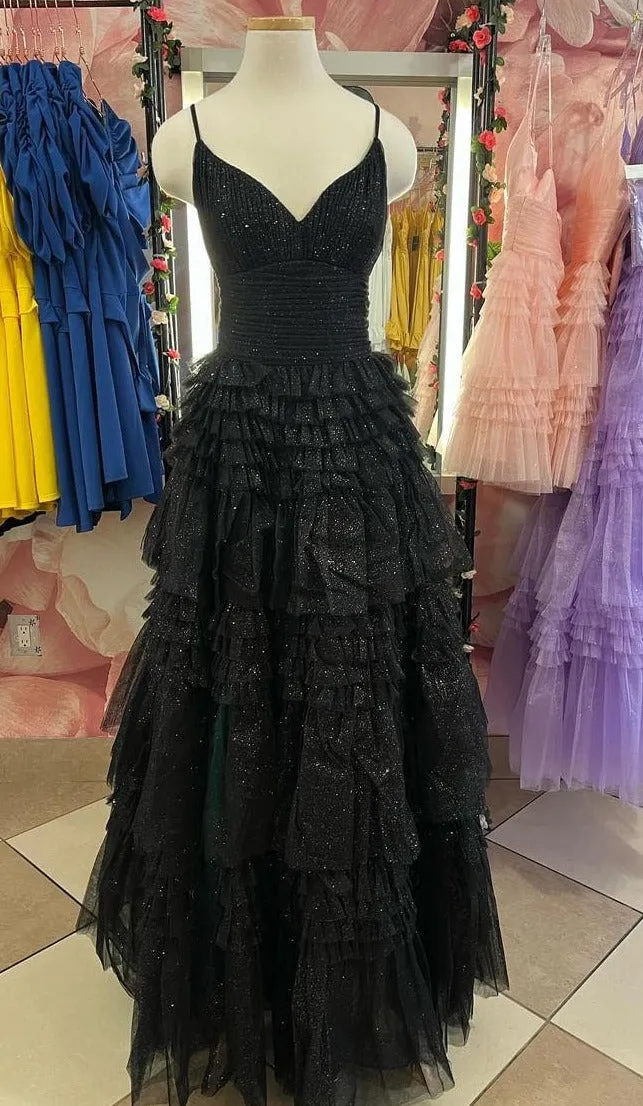Straps Periwinkle Tulle Tiered Ruffles Formal Gown
