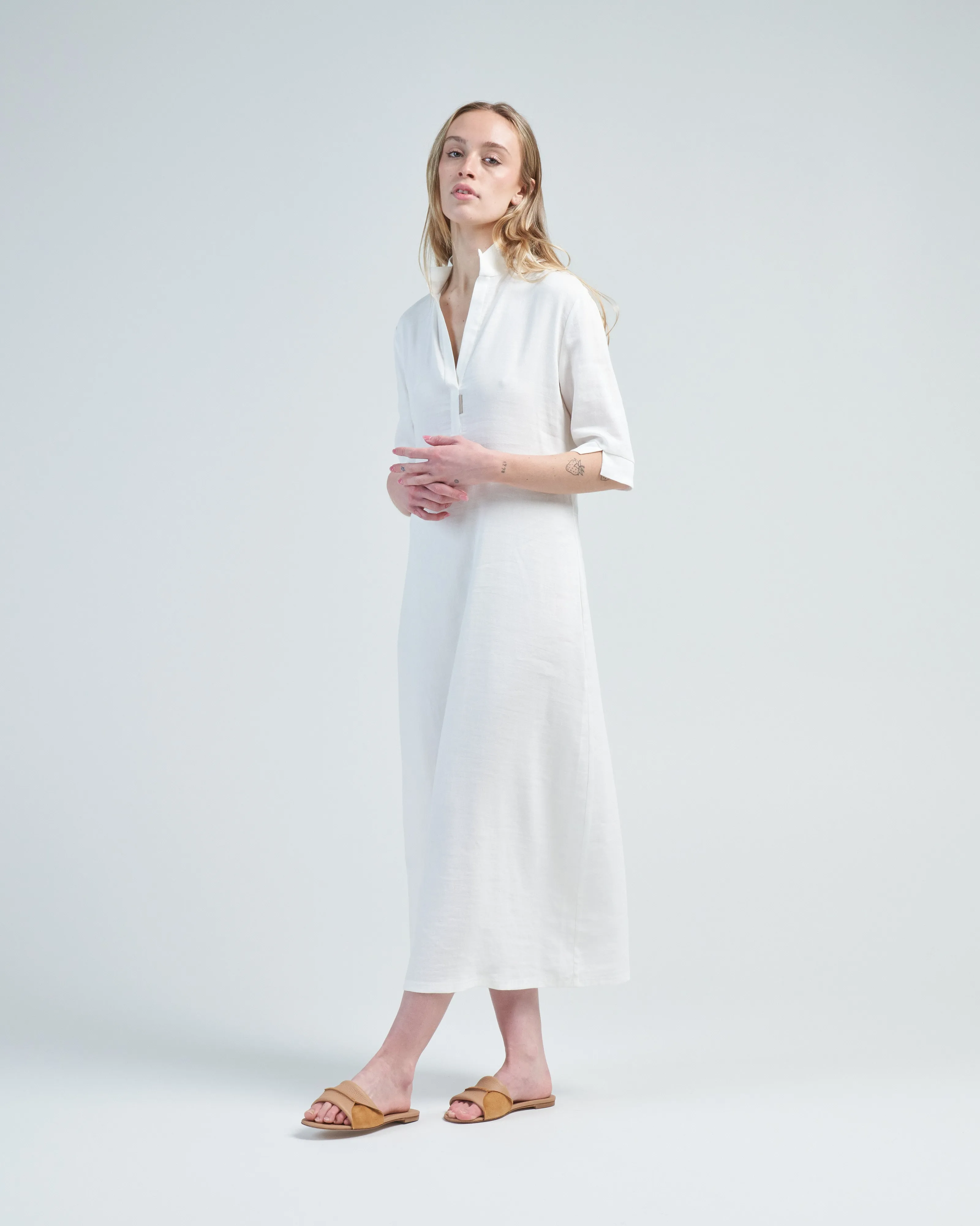 stretch linen casa dress