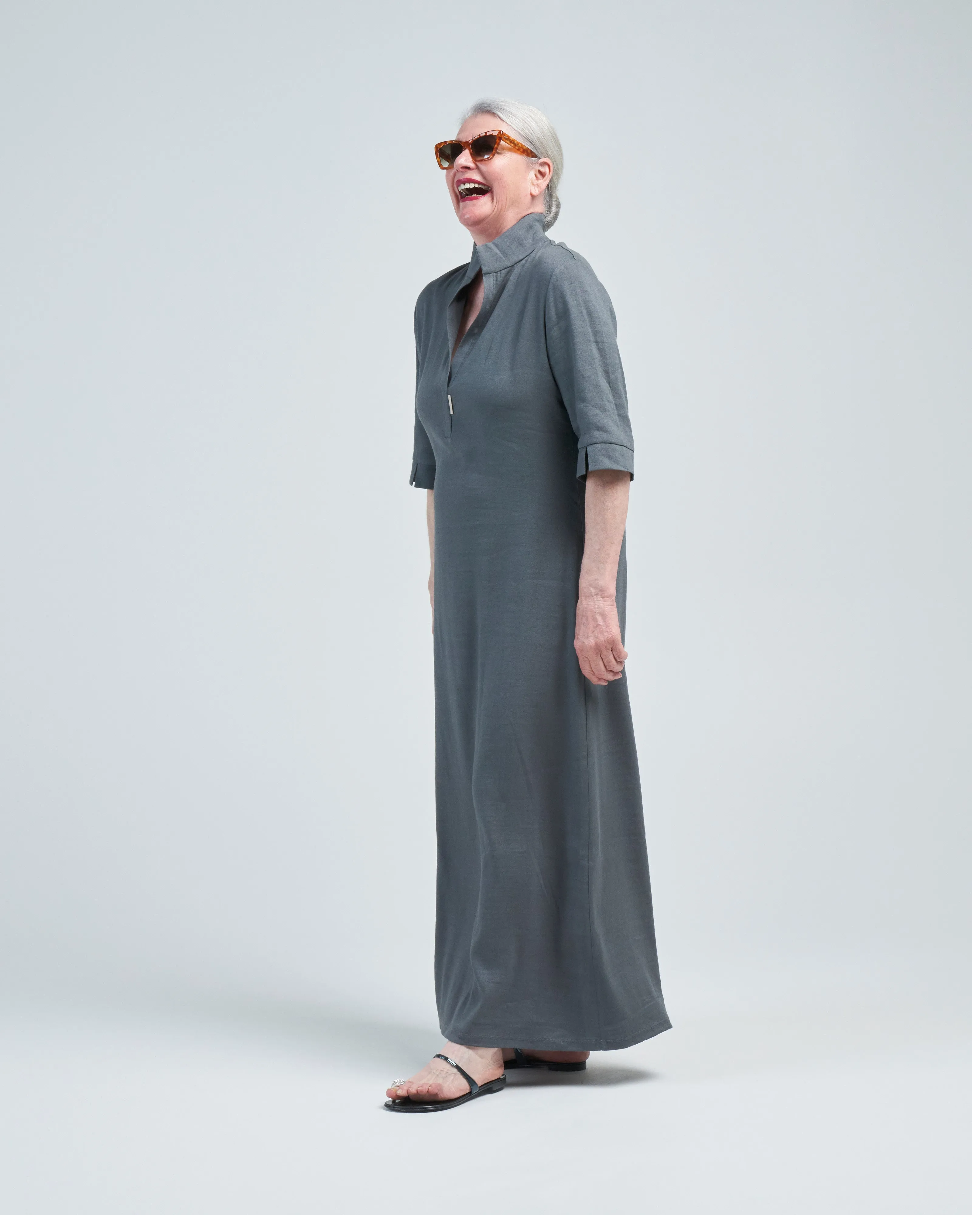 stretch linen casa dress