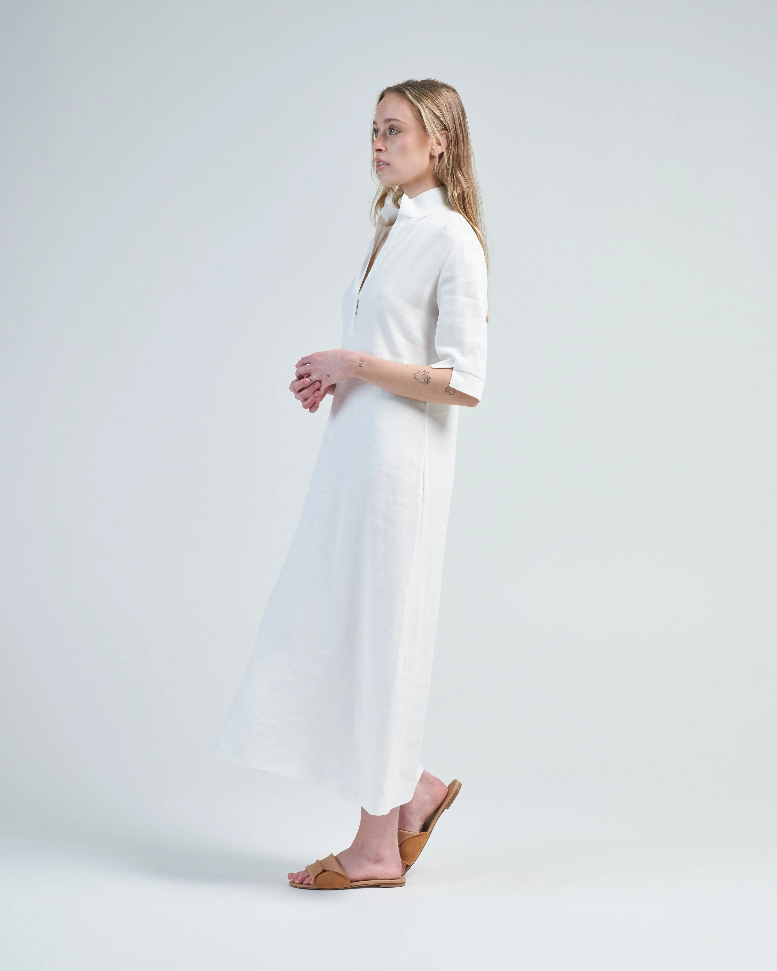stretch linen casa dress