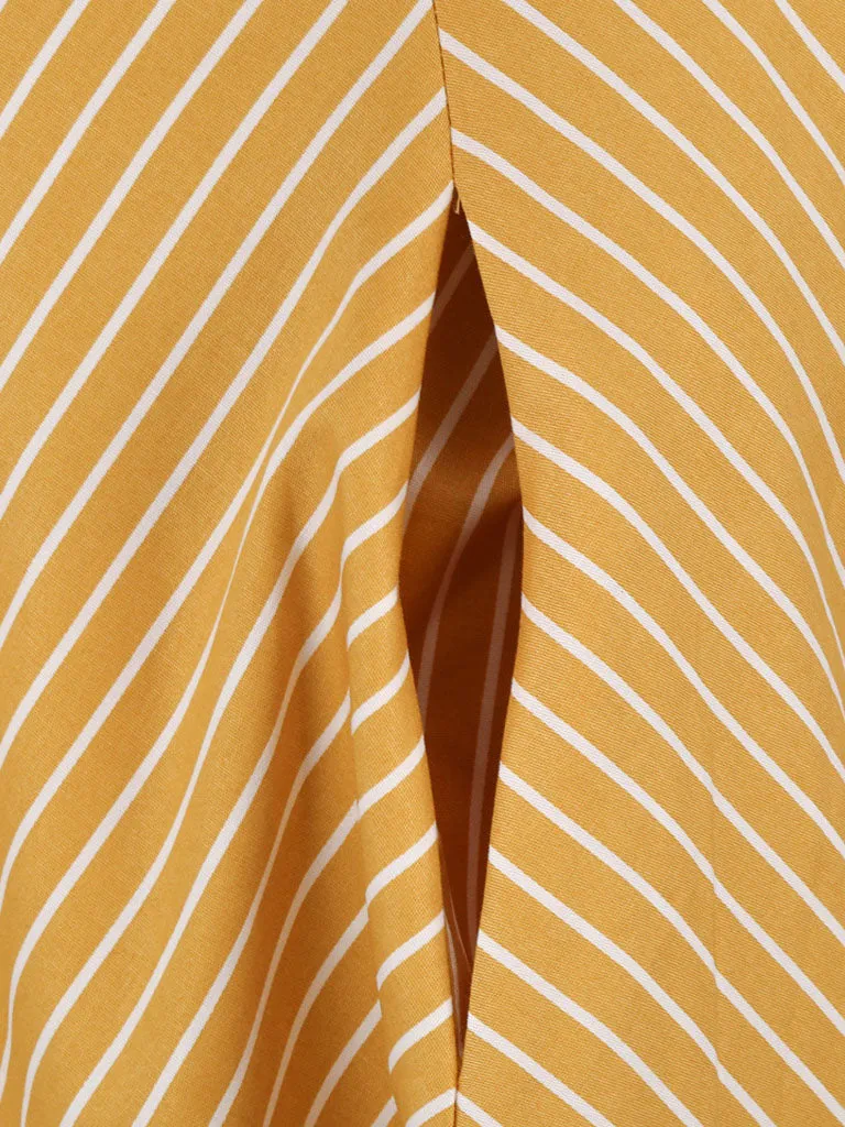 Stripe Square Collar 1950S Dress With Pockets