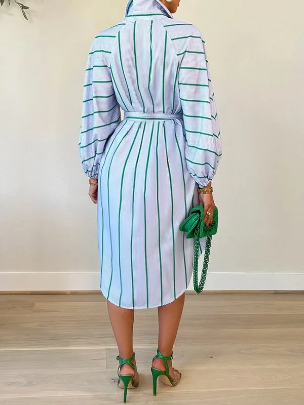 Stripe Tied Shirt Dress-Clearance