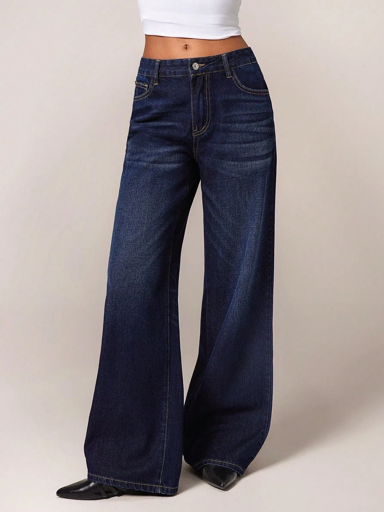 Stylish Low-Rise Wide-Leg Jeans for Women | Vintage Y2K Denim