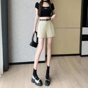 Stylish Women's Belted-Waisted Wide Leg Chino Shorts