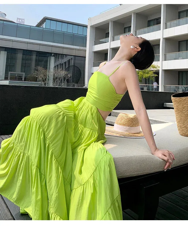 Summer Designer Fashion Spaghetti Strap Chic Casual A-Line Long Dress Boho Maxi Dress