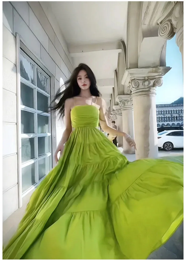 Summer Designer Fashion Spaghetti Strap Chic Casual A-Line Long Dress Boho Maxi Dress