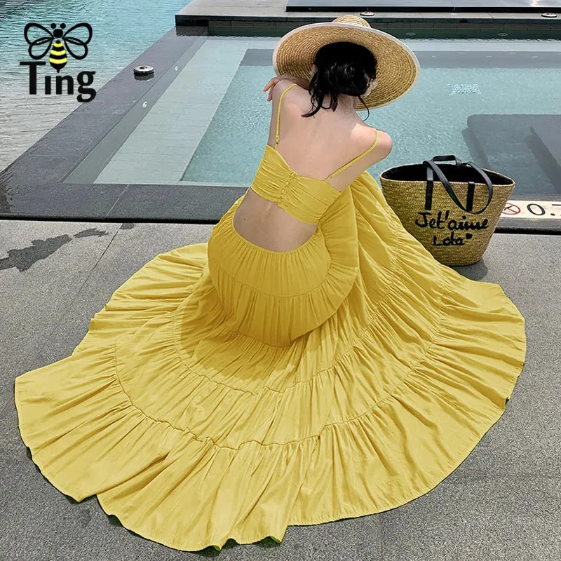 Summer Designer Fashion Spaghetti Strap Chic Casual A-Line Long Dress Boho Maxi Dress