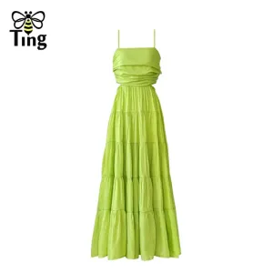 Summer Designer Fashion Spaghetti Strap Chic Casual A-Line Long Dress Boho Maxi Dress