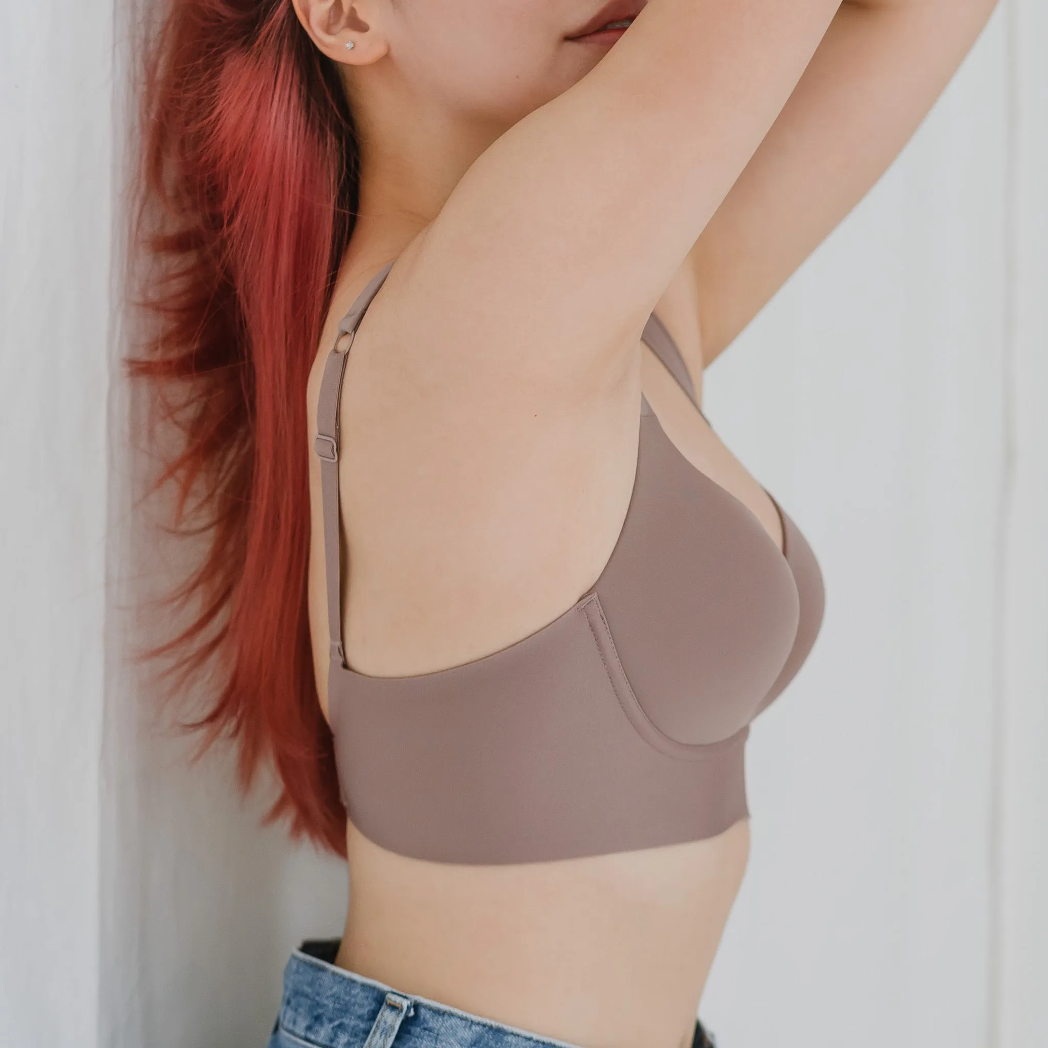 Support Plus! Low-Plunge U-Back Wireless Bra in Mauve Buttercream