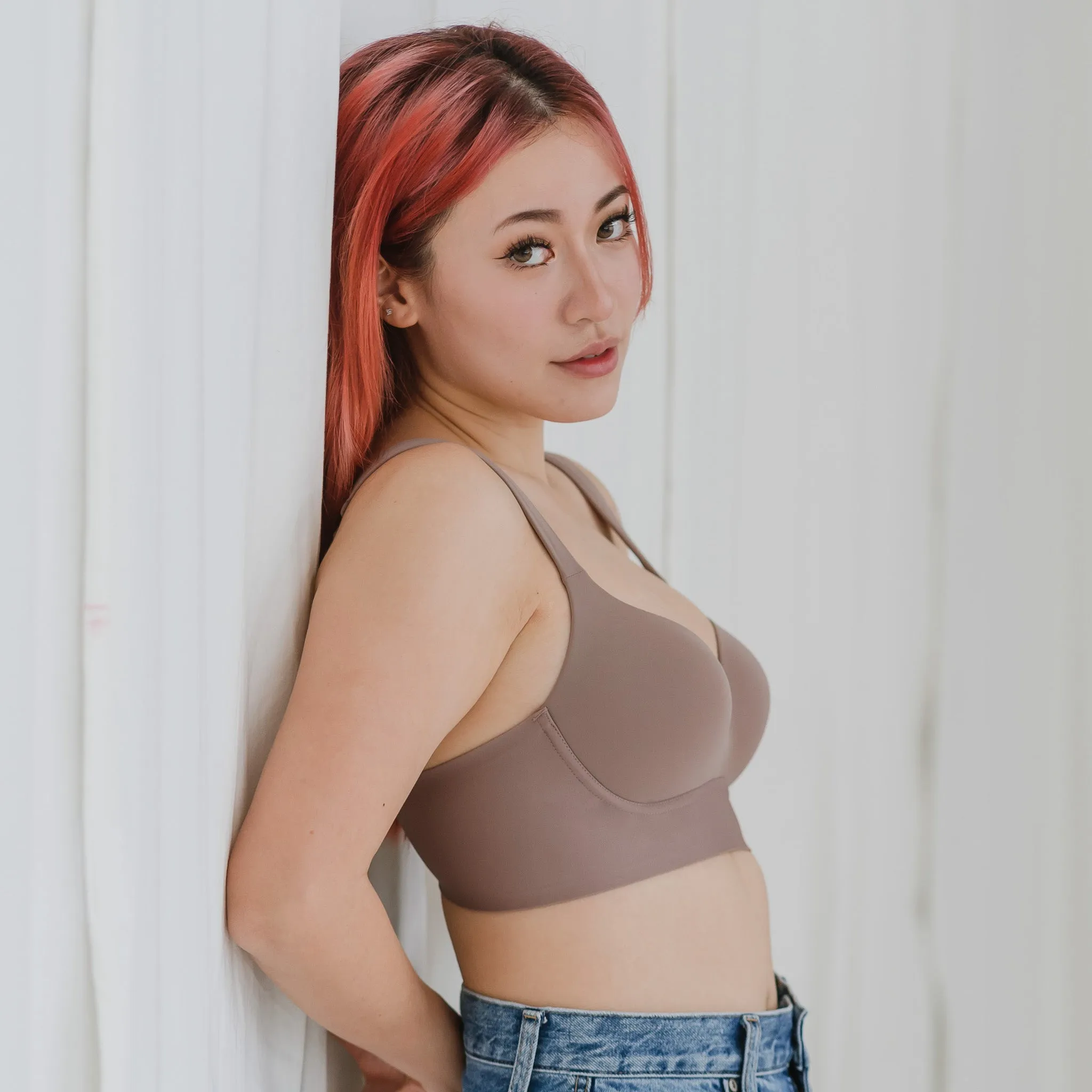 Support Plus! Low-Plunge U-Back Wireless Bra in Mauve Buttercream