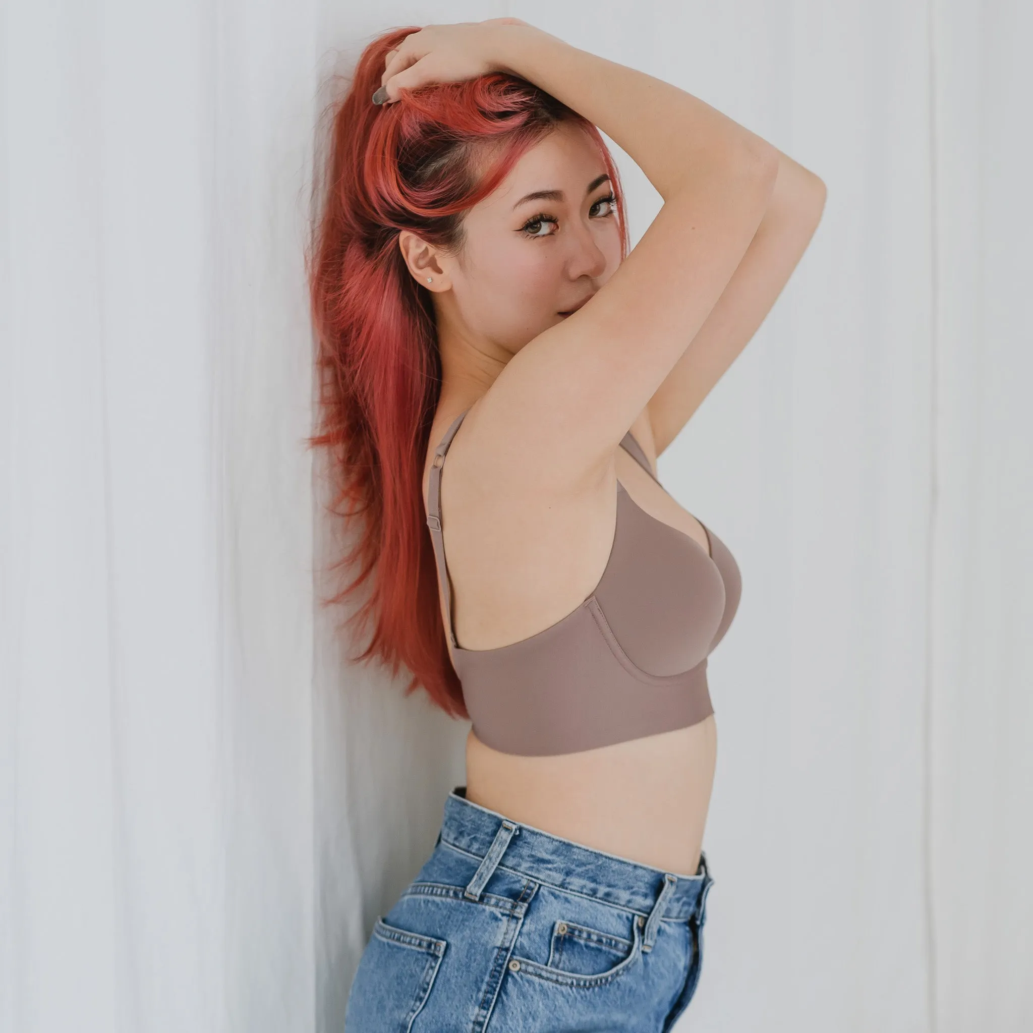 Support Plus! Low-Plunge U-Back Wireless Bra in Mauve Buttercream