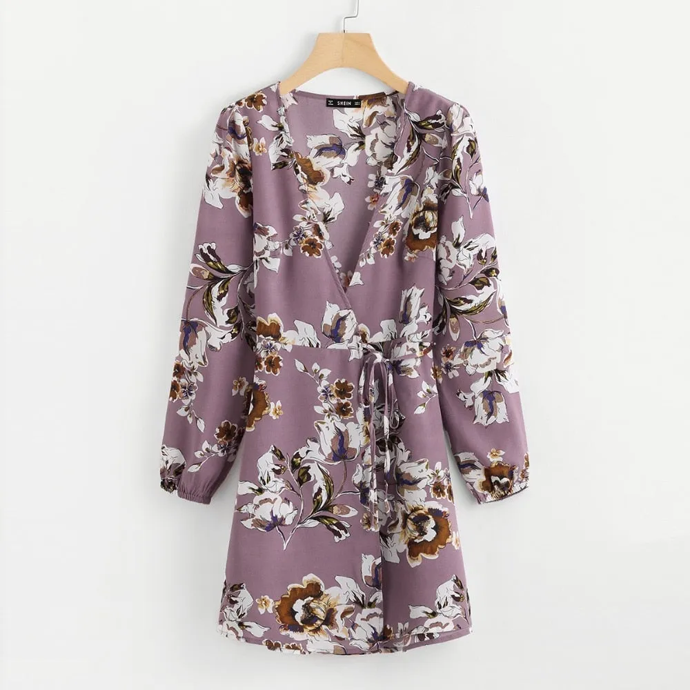Surplice Wrap Floral Dress