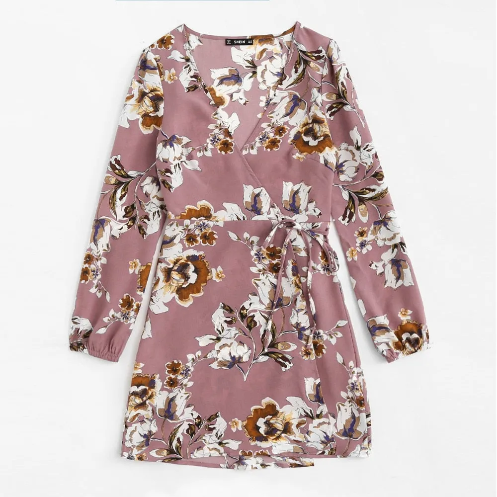Surplice Wrap Floral Dress