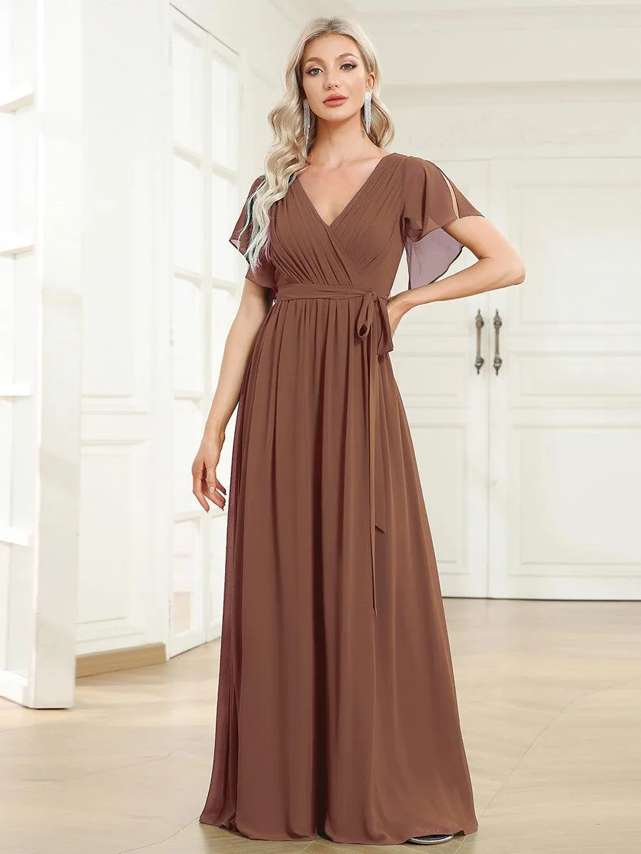 Taille personnalisée Robe de soirée en mousseline de soie à encolure en V