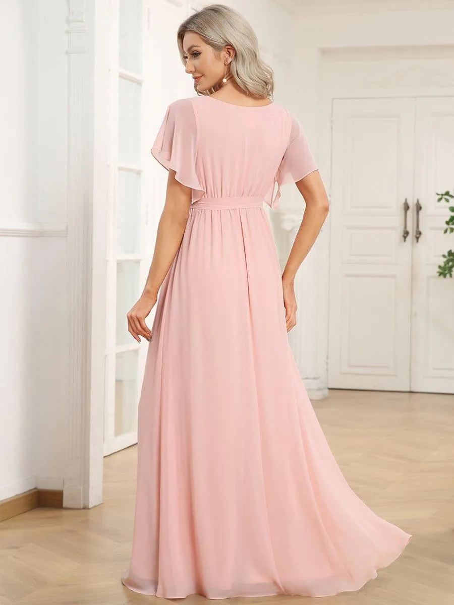 Taille personnalisée Robe de soirée en mousseline de soie à encolure en V