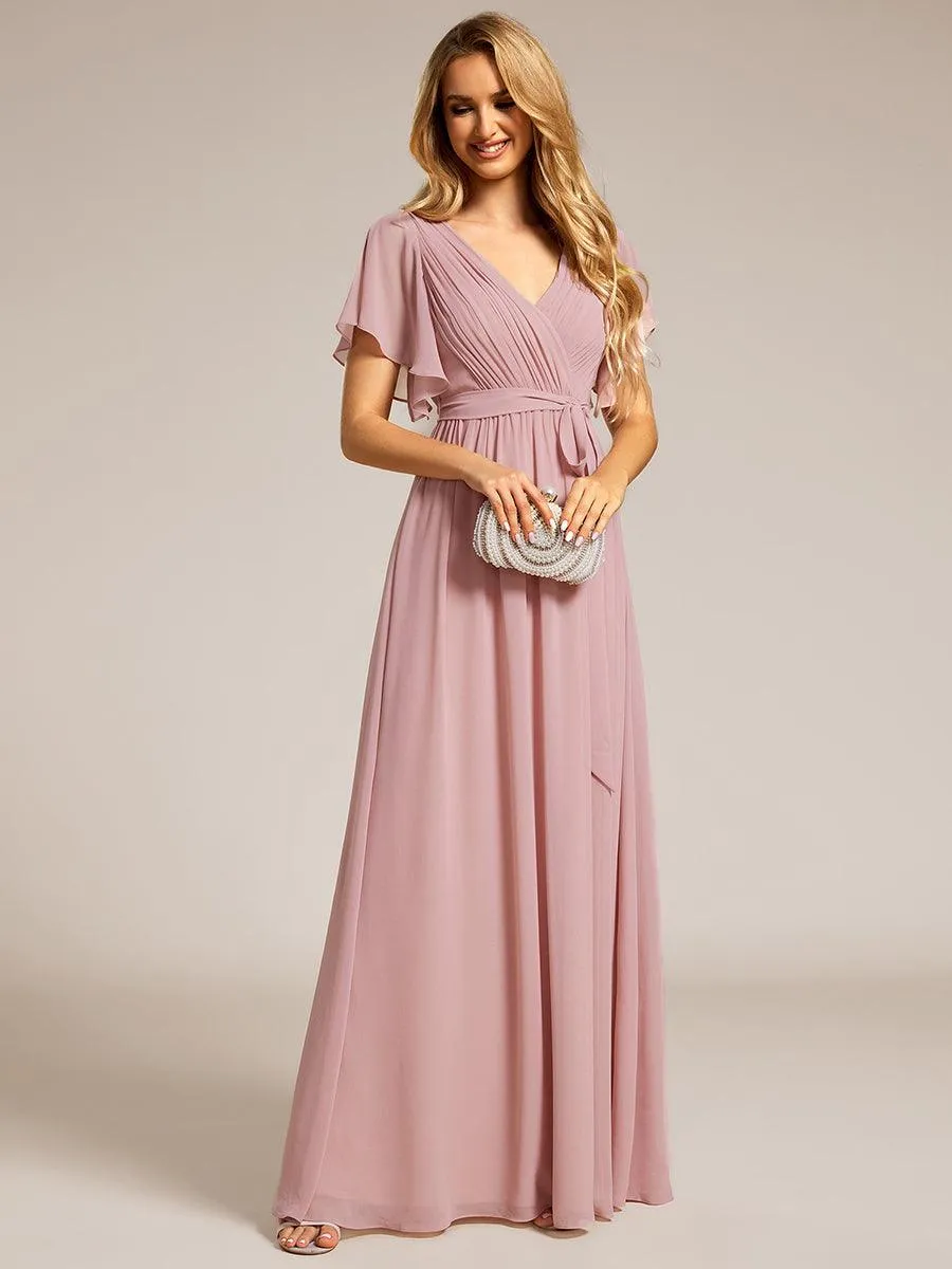 Taille personnalisée Robe de soirée en mousseline de soie à encolure en V