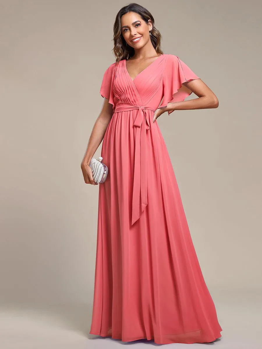 Taille personnalisée Robe de soirée en mousseline de soie à encolure en V
