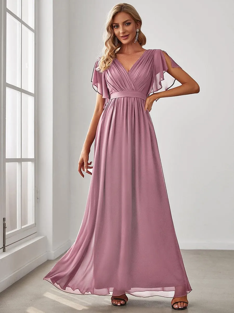 Taille personnalisée Robe de soirée en mousseline de soie à encolure en V