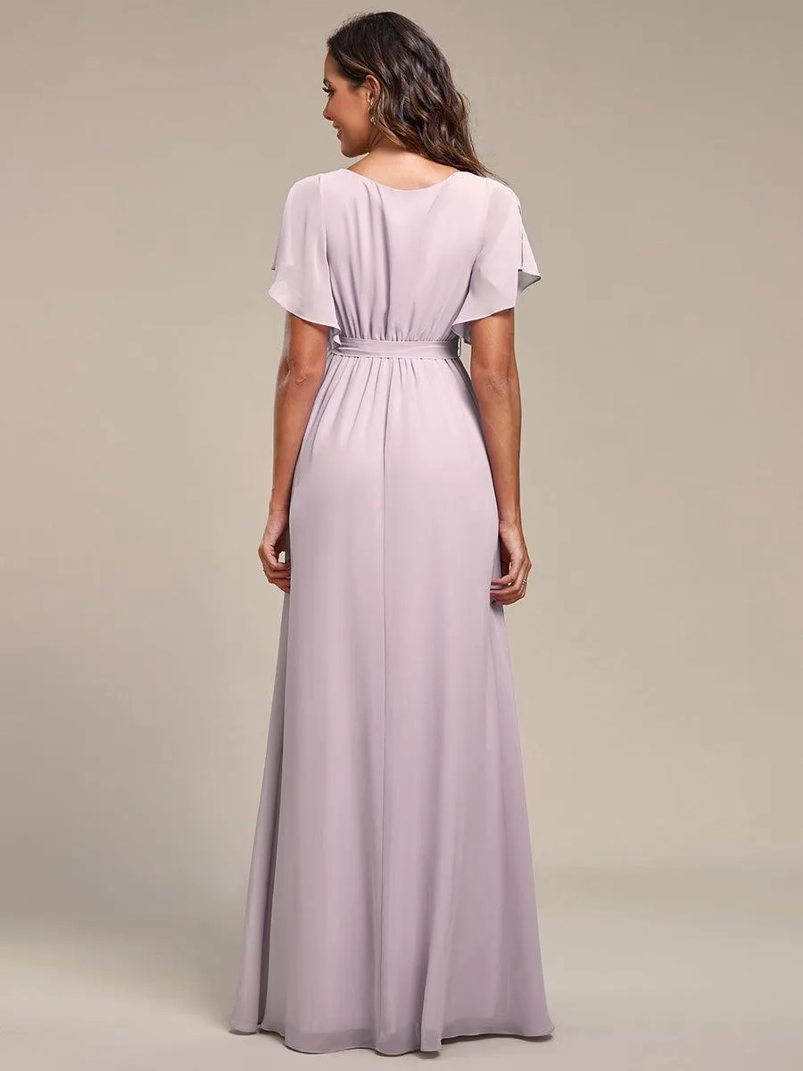 Taille personnalisée Robe de soirée en mousseline de soie à encolure en V