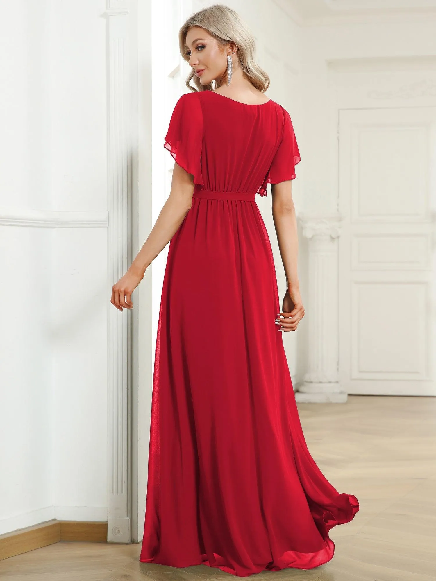 Taille personnalisée Robe de soirée en mousseline de soie à encolure en V