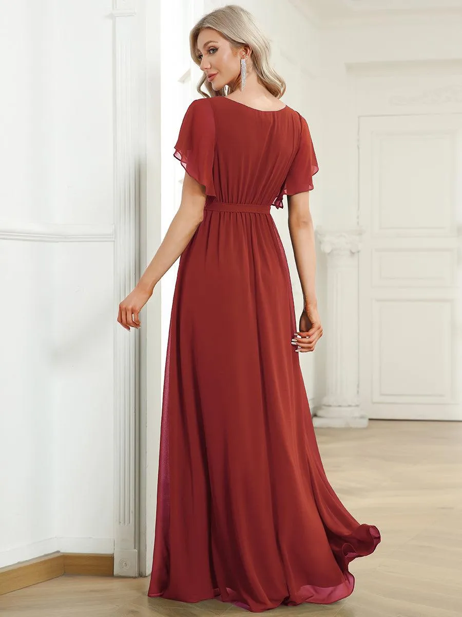 Taille personnalisée Robe de soirée en mousseline de soie à encolure en V