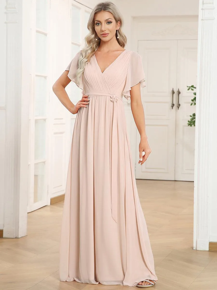 Taille personnalisée Robe de soirée en mousseline de soie à encolure en V
