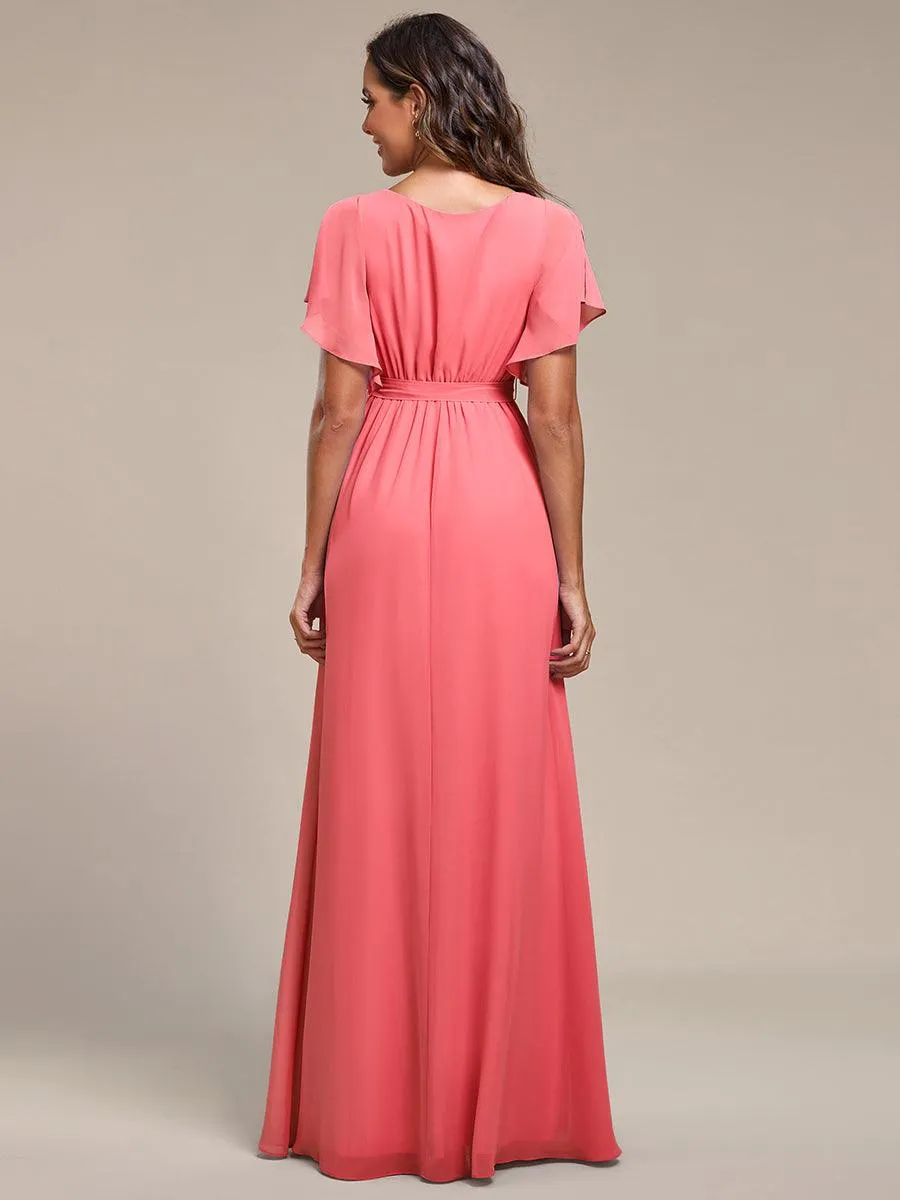 Taille personnalisée Robe de soirée en mousseline de soie à encolure en V