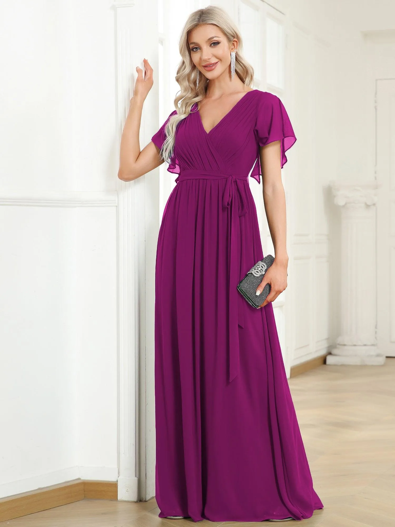 Taille personnalisée Robe de soirée en mousseline de soie à encolure en V