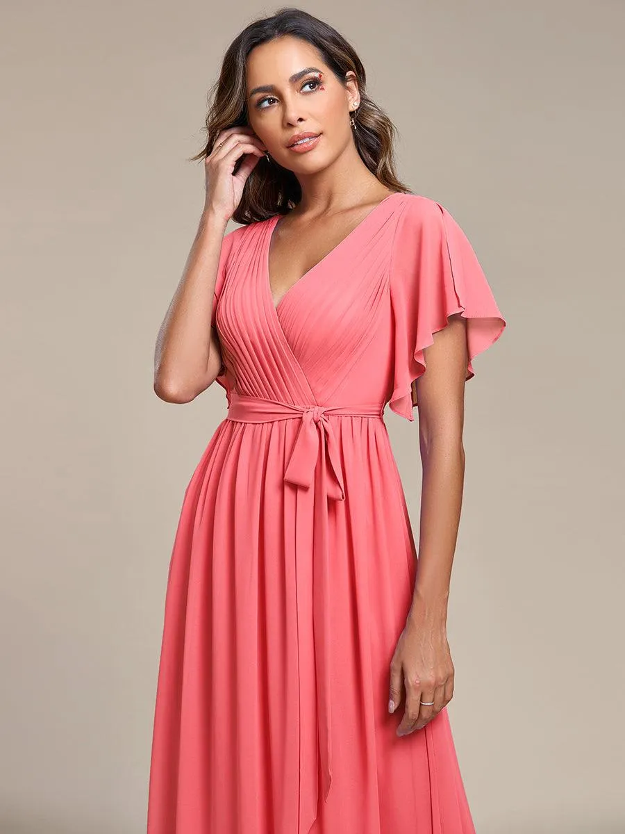 Taille personnalisée Robe de soirée en mousseline de soie à encolure en V