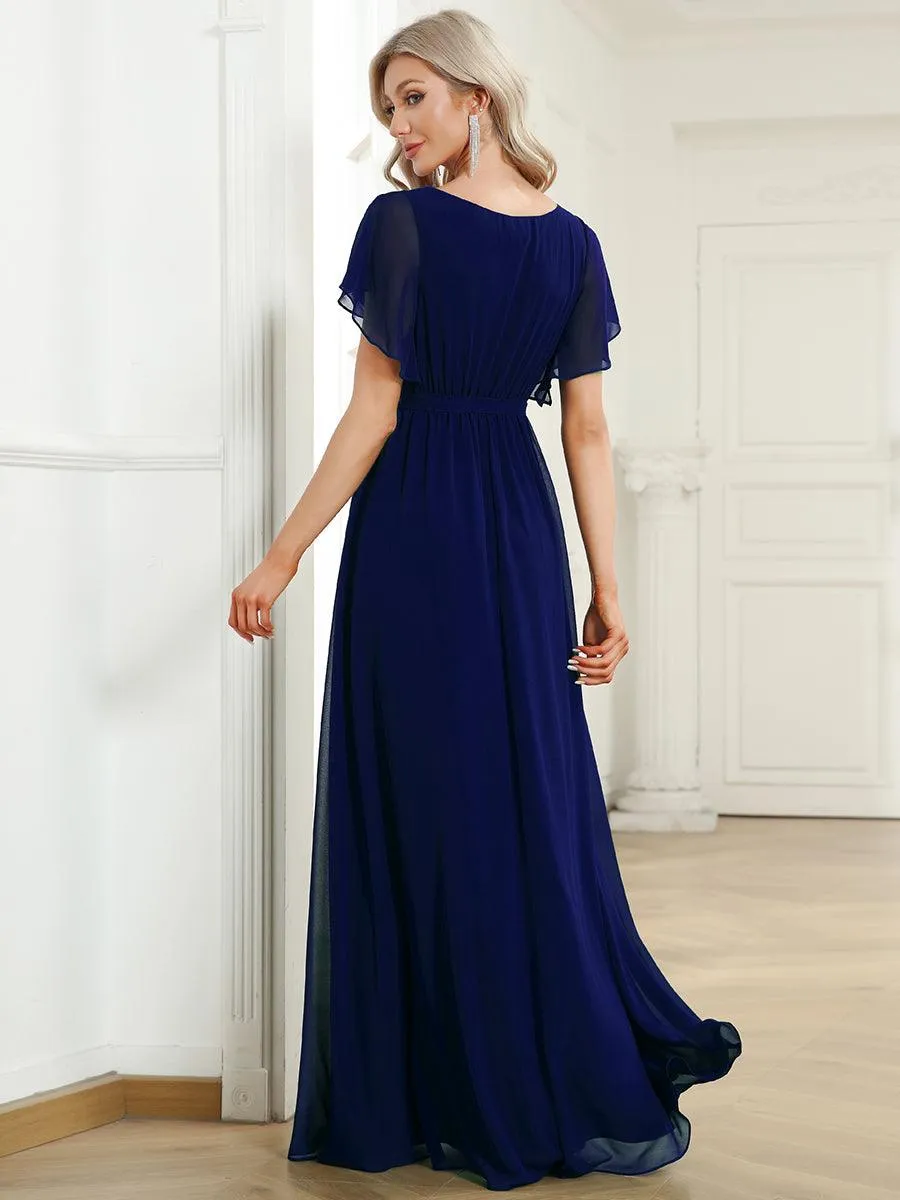 Taille personnalisée Robe de soirée en mousseline de soie à encolure en V