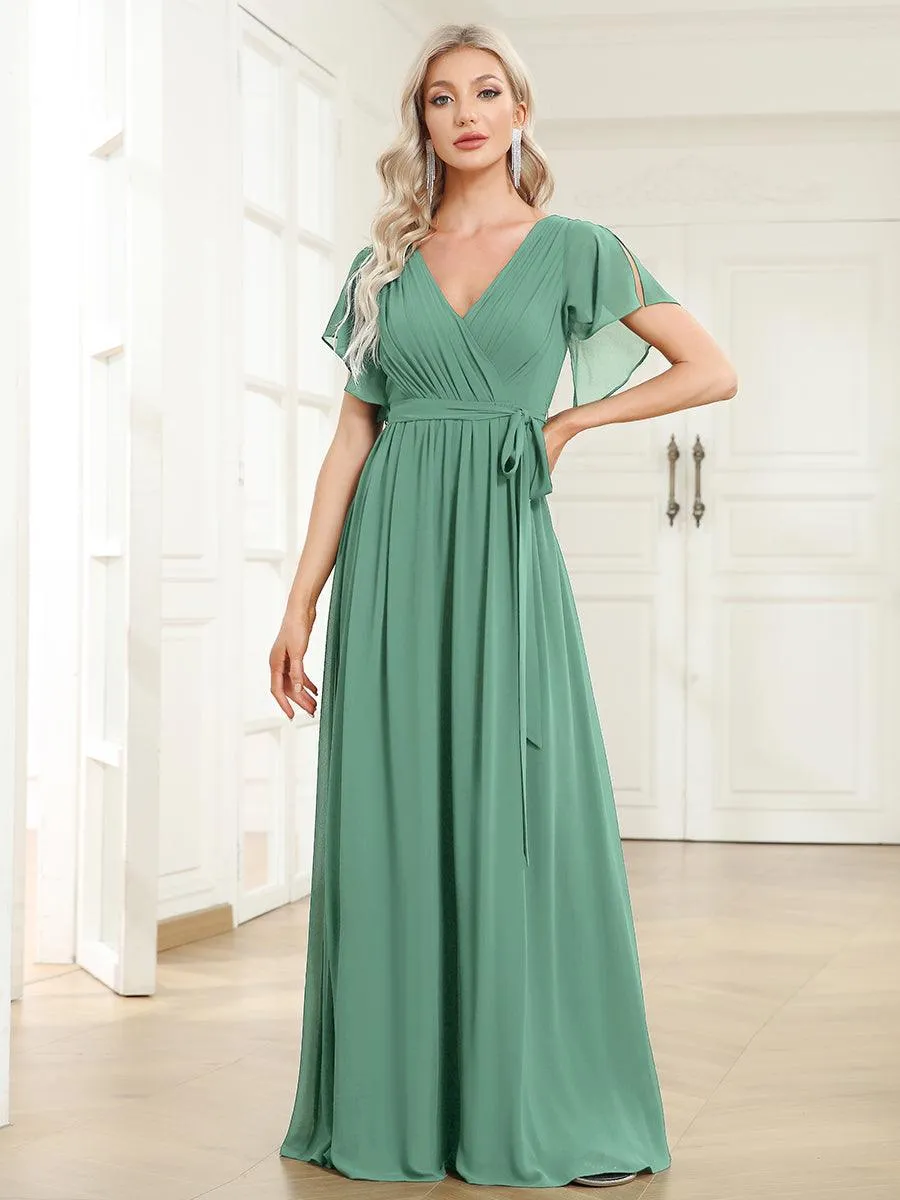 Taille personnalisée Robe de soirée en mousseline de soie à encolure en V