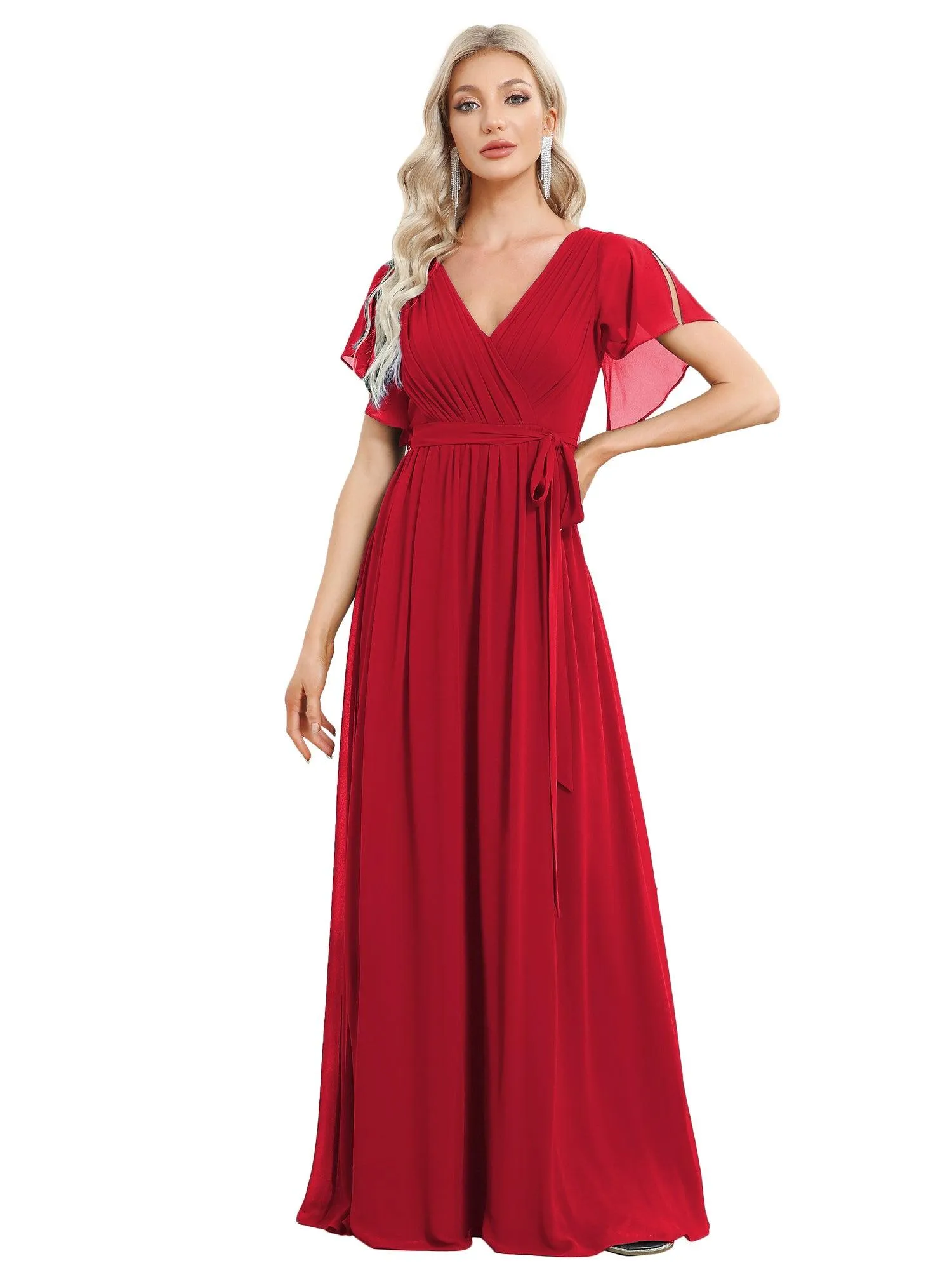 Taille personnalisée Robe de soirée en mousseline de soie à encolure en V