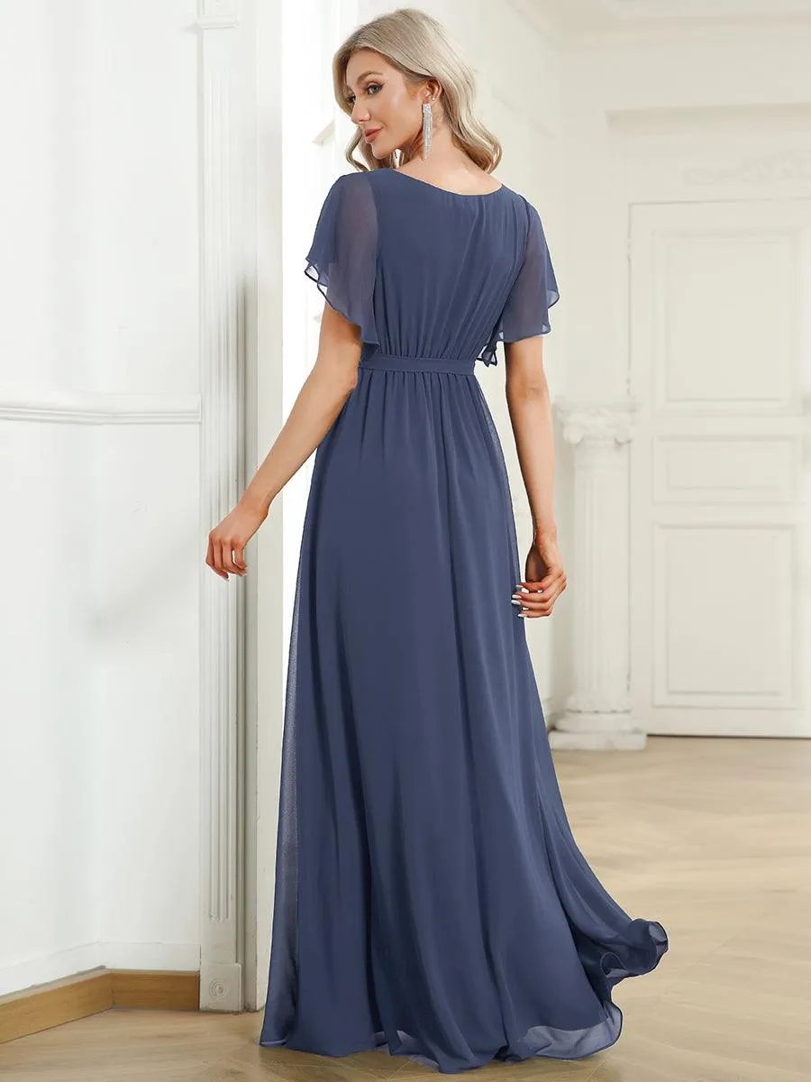 Taille personnalisée Robe de soirée en mousseline de soie à encolure en V