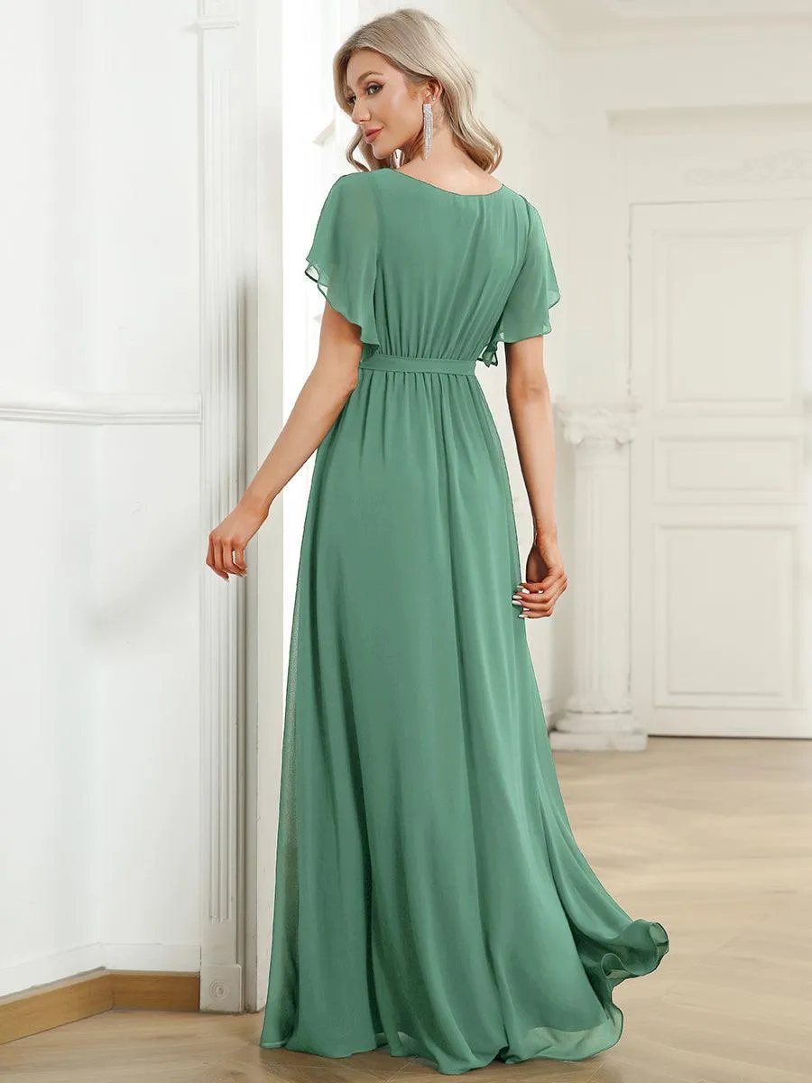 Taille personnalisée Robe de soirée en mousseline de soie à encolure en V