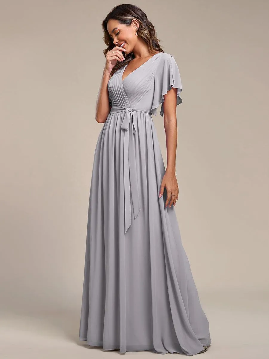 Taille personnalisée Robe de soirée en mousseline de soie à encolure en V