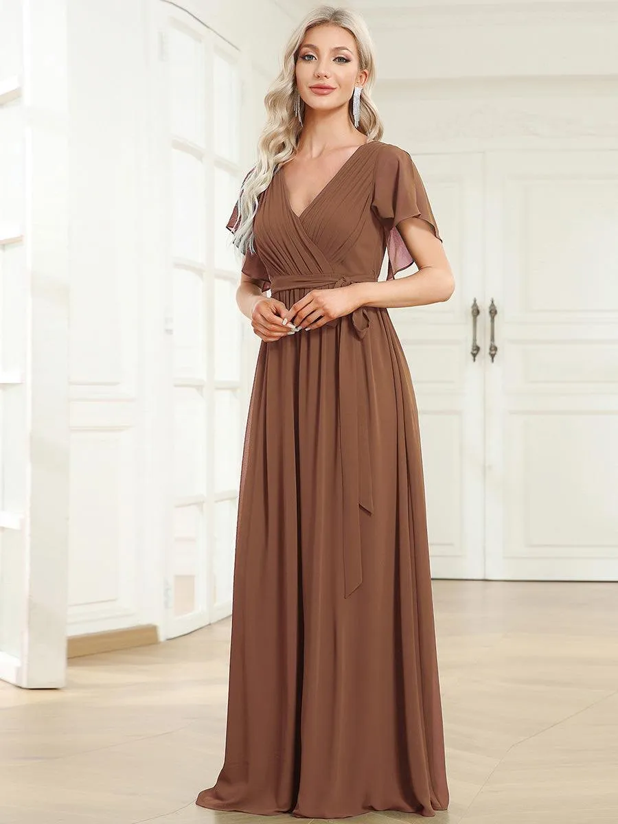 Taille personnalisée Robe de soirée en mousseline de soie à encolure en V