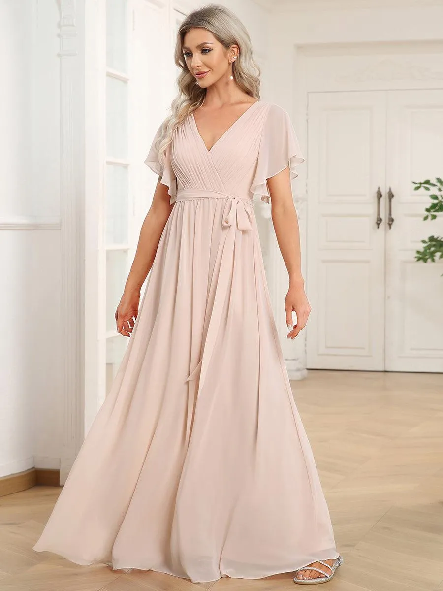 Taille personnalisée Robe de soirée en mousseline de soie à encolure en V