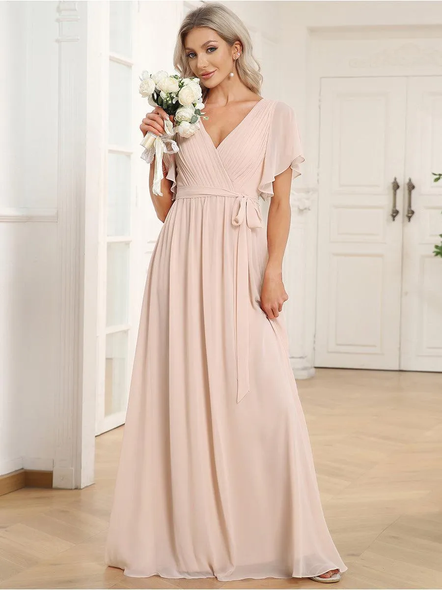 Taille personnalisée Robe de soirée en mousseline de soie à encolure en V