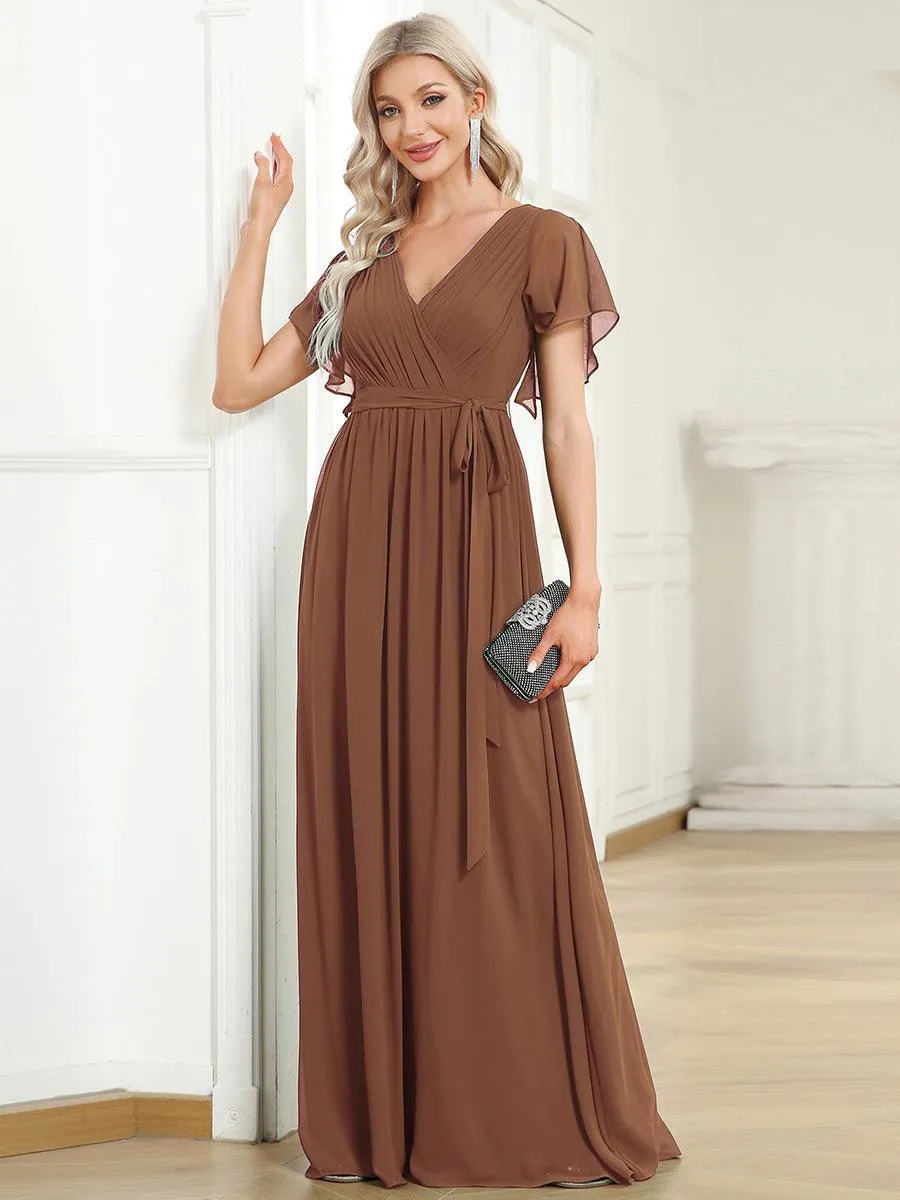 Taille personnalisée Robe de soirée en mousseline de soie à encolure en V