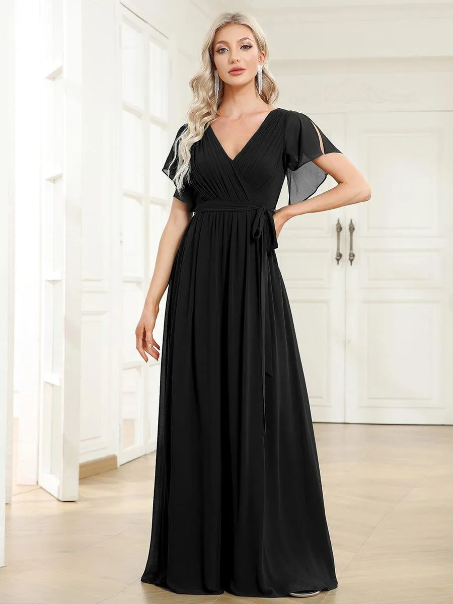 Taille personnalisée Robe de soirée en mousseline de soie à encolure en V